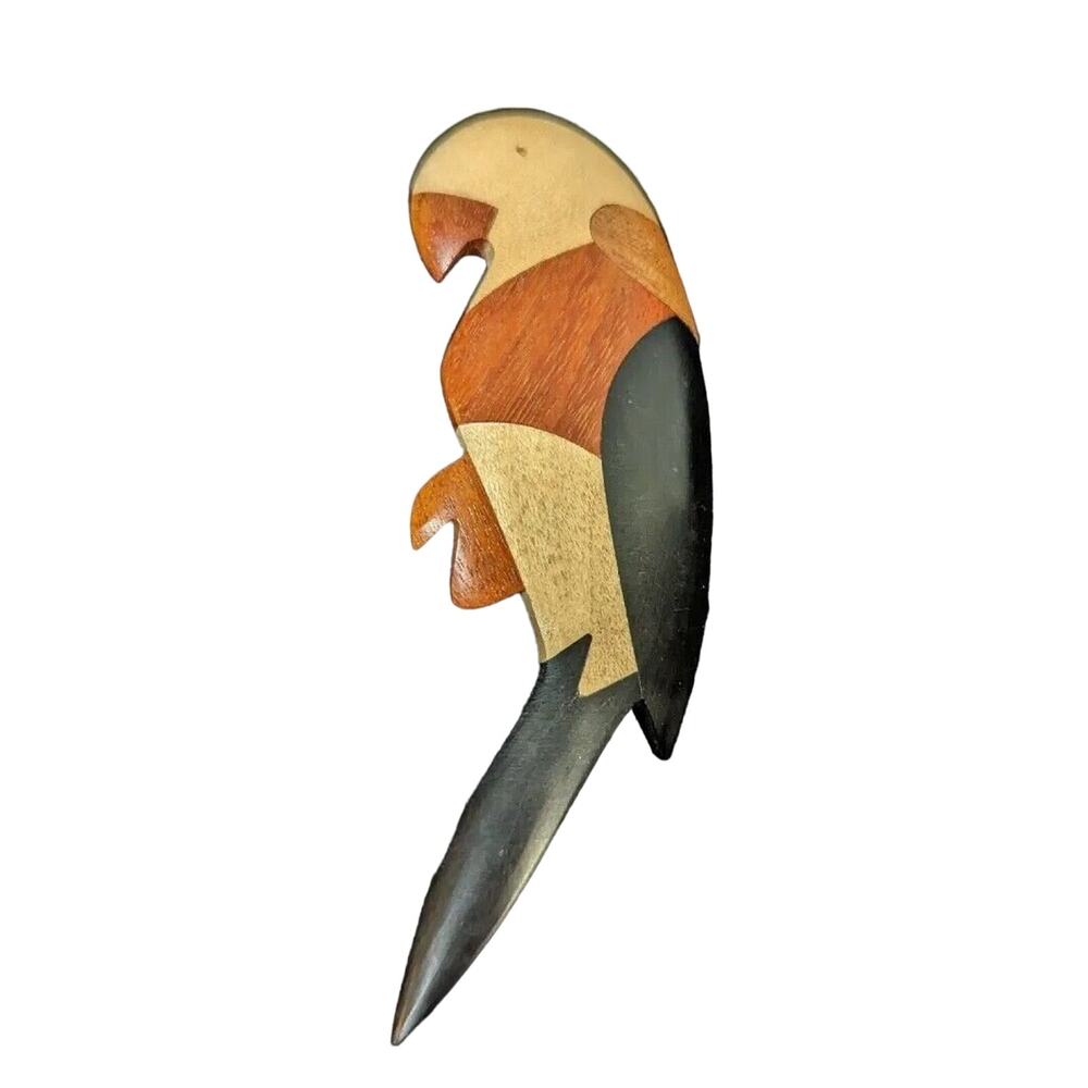 Parrot Bird Brooch Wood Marquetry Pieced Matte Ornithology Gift Parrotheads